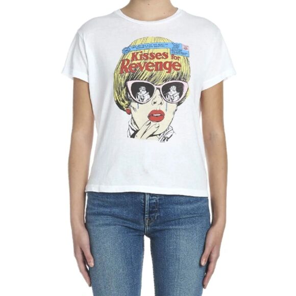 RE/DONE Kisses for Revenge Graphic Retro 70's Loose Tee Vintage White Sz XS $150 - Picture 7 of 12